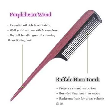Breezelike Hair Combs Fine Tooth Purpleheart Wood Comb