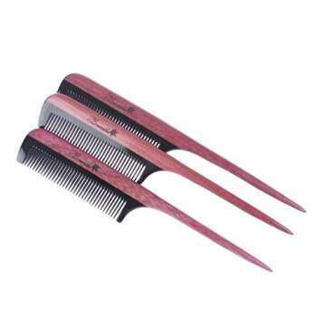 Breezelike Hair Combs - Fine Tooth Wooden Tail Comb - No Static Purpleheart Wood Comb with Black Buffalo Horn Teeth