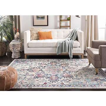 SAFAVIEH Madison Collection Area Rug - 5'3" x 7'6", Cream & Blue, Boho Chic Medallion Distressed Des...