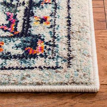 SAFAVIEH Madison Collection Area Rug - 5'3" x 7'6", Cream & Blue, Boho Chic Medallion Distressed Design, Non-Shedding & Easy Care, Ideal for High Traffic Areas in Living Room, Bedroom (MAD473B)
