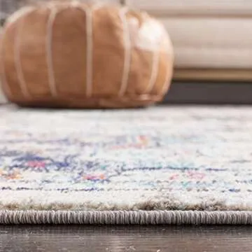 SAFAVIEH Madison Collection Area Rug - 5'3" x 7'6", Cream & Blue, Boho Chic Medallion Distressed Design, Non-Shedding & Easy Care, Ideal for High Traffic Areas in Living Room, Bedroom (MAD473B)