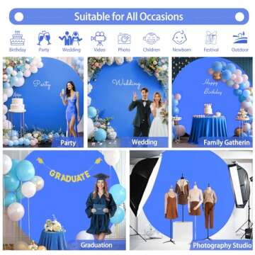 GALLETY Royal Blue 7.2FT Round Backdrop Cover for Events