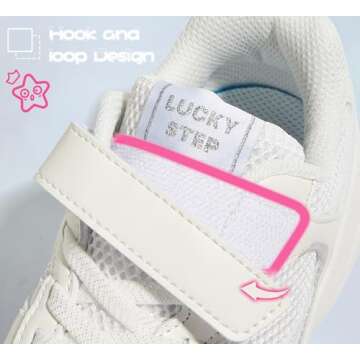 LUCKY STEP Kids Tennis Running Shoes for Children Athletic Sports Gym Lightweight Casual Walking Wide Shoes Toddler School Sneakers(White,Little Kid 12)