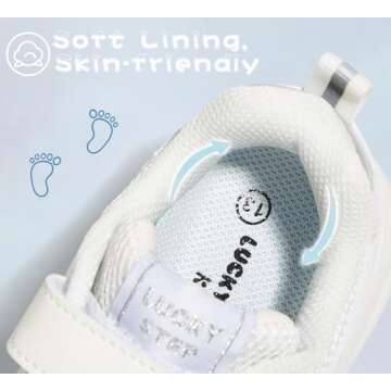 LUCKY STEP Kids Tennis Running Shoes for Children Athletic Sports Gym Lightweight Casual Walking Wide Shoes Toddler School Sneakers(White,Little Kid 12)