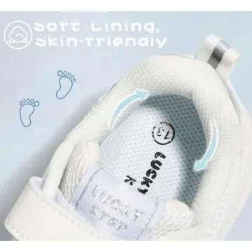 LUCKY STEP Kids Tennis Running Shoes for Children Athletic Sports Gym Lightweight Casual Walking Wide Shoes Toddler School Sneakers(White,Little Kid 12)