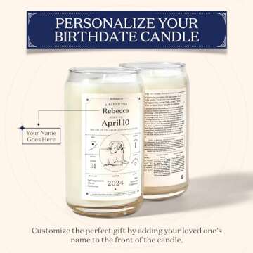Birthdate Personalized Candle - 13.5oz Long-Lasting Zodiac Scented Candles, Custom Candle Birthday Gift for Women & Men - All-Natural Soy & Coconut Wax Blend, 60-80 Hour Burn Time, Made in USA