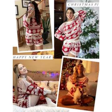 Ekouaer Knit Pajamas Set for Women Lounge Sets 2 Piece Long Sleeve Top and Shorts Pj Soft Sleepwear ...