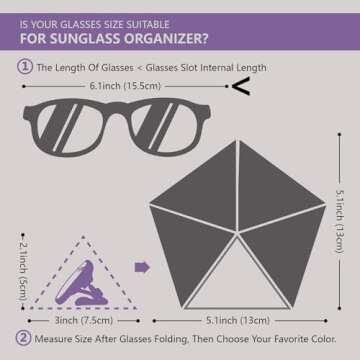 FCUVO Travel Sunglass Organizer, Portable Multiple PU Eyeglass Case, 5-Slot Glasses Storage with Sun...