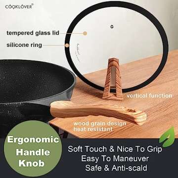 COOKLOVER Nonstick Woks And Stir Fry Pans Die-cast Aluminum Scratch Resistant 100% PFOA Free Induction Wok pan with Lid 12.6 Inch - Black