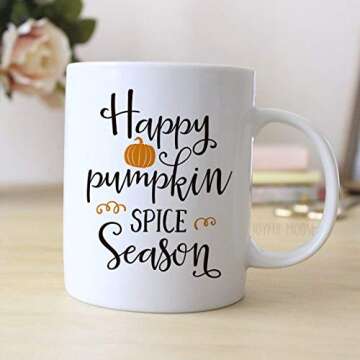 Happy Pumpkin Spice Season Coffee Mug - 11 oz Ceramic Fall Cup for Coffee Lovers