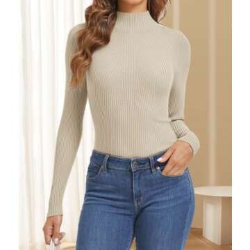ATHMILE Women's Slim Fit Mock Neck Sweater for Fall