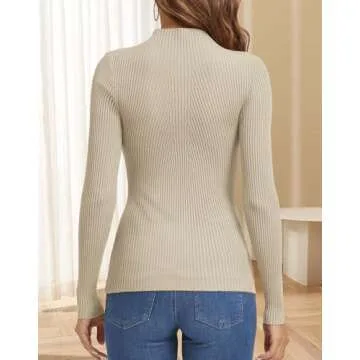 ATHMILE Women's Slim Fit Mock Neck Sweater for Fall