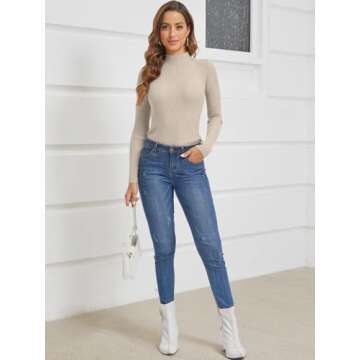 ATHMILE Women's Slim Fit Mock Neck Sweater for Fall