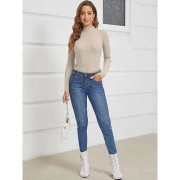 ATHMILE Women's Slim Fit Mock Neck Sweater for Fall