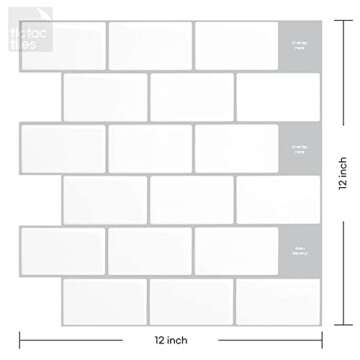 Tic Tac Tiles 12"x 12" Peel and Stick Self Adhesive Removable Stick On Kitchen Backsplash Bathroom 3...