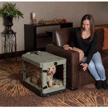 Pet Gear “The Other Door” 4 Door Steel Crate with Plush Bed + Travel Bag for Cats/Dogs, Sage, 27 Inch, (PG5927BSG)