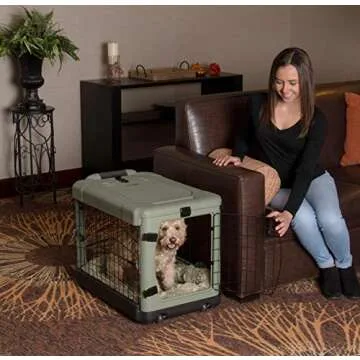 Pet Gear “The Other Door” 4 Door Steel Crate with Plush Bed + Travel Bag for Cats/Dogs, Sage, 27 Inch, (PG5927BSG)