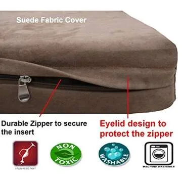 Dogbed4less DIY Pet Bed Pillow Brown Microsuede Duvet Cover and Waterproof Internal case for Dog at 40X35X4 Inch - Covers only