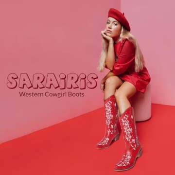 SaraIris Women's Rhinestone Boots Cowgirl Boots Mid Calf Boots Victorian Boots Chunky Heel Pull On Western Boots for Women