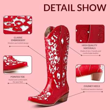 SaraIris Women's Rhinestone Boots Cowgirl Boots Mid Calf Boots Victorian Boots Chunky Heel Pull On Western Boots for Women