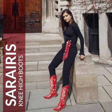 SaraIris Women's Rhinestone Boots Cowgirl Boots Mid Calf Boots Victorian Boots Chunky Heel Pull On Western Boots for Women