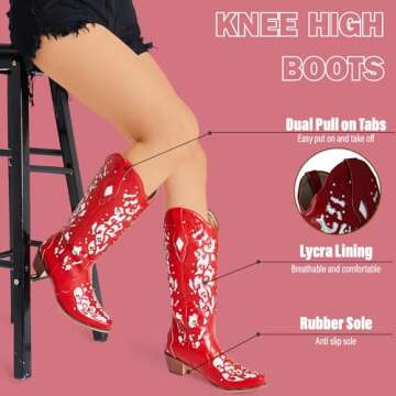 SaraIris Women's Rhinestone Boots Cowgirl Boots Mid Calf Boots Victorian Boots Chunky Heel Pull On Western Boots for Women