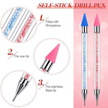 4 Pieces Diamond Painting Pens Self-Stick Drill Pens Painting Drill Pens with Double Heads for 5D Diamond Painting DIY Crafts Painting Cross-Stitch Manicure (Blue, Red, Pink, Purple)