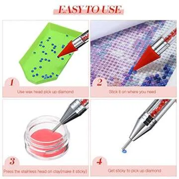 4 Pieces Diamond Painting Pens Self-Stick Drill Pens Painting Drill Pens with Double Heads for 5D Diamond Painting DIY Crafts Painting Cross-Stitch Manicure (Blue, Red, Pink, Purple)