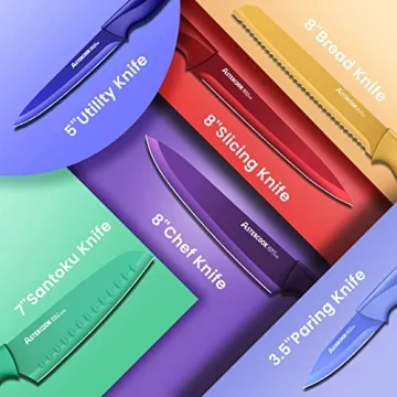 Color-Coded Kitchen Knife Set with Dishwasher Safe Blades
