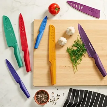Color-Coded Kitchen Knife Set with Dishwasher Safe Blades