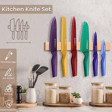 Color-Coded Kitchen Knife Set with Dishwasher Safe Blades