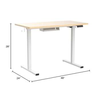 FLEXISPOT EN1 Bamboo Texture Standing Desk, 48 x 24 Inches Whole-Piece Electric Adjustable Height Desk Sit Stand Desk(White Frame + Bamboo Texture Top, 2 Packages)
