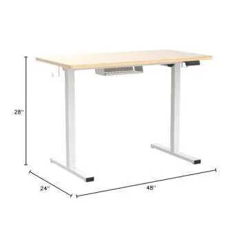 FLEXISPOT EN1 Bamboo Texture Standing Desk, 48 x 24 Inches Whole-Piece Electric Adjustable Height Desk Sit Stand Desk(White Frame + Bamboo Texture Top, 2 Packages)
