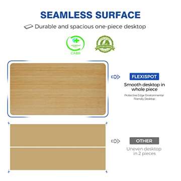 FLEXISPOT EN1 Bamboo Texture Standing Desk, 48 x 24 Inches Whole-Piece Electric Adjustable Height Desk Sit Stand Desk(White Frame + Bamboo Texture Top, 2 Packages)