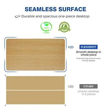 FLEXISPOT EN1 Bamboo Texture Standing Desk, 48 x 24 Inches Whole-Piece Electric Adjustable Height Desk Sit Stand Desk(White Frame + Bamboo Texture Top, 2 Packages)