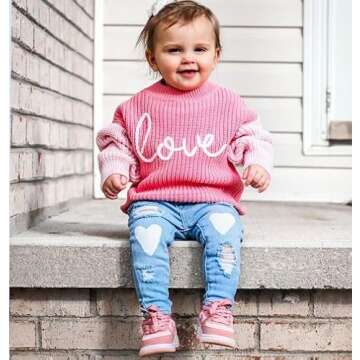 Baby Girl Valentines Day Outfit Love Heart Sweet Long Sleeve Sweater Tshirt Crewneck Tops Fall Winte...
