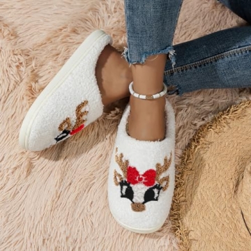Menore Christmas Reindeer Slippers for Womens Mens Plush Warm Santa Claus Slippers Fuzzy House Slippers Christmas Gifts For Girls Women Girlfriend