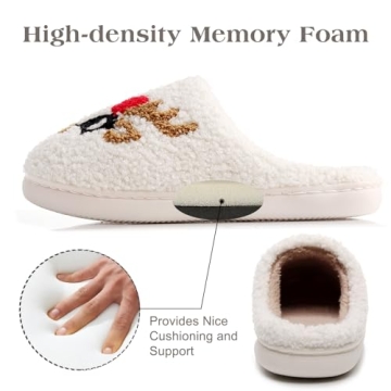 Menore Christmas Reindeer Slippers for Womens Mens Plush Warm Santa Claus Slippers Fuzzy House Slippers Christmas Gifts For Girls Women Girlfriend