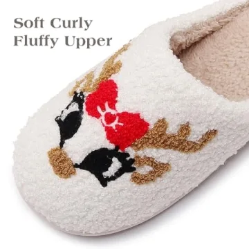 Menore Christmas Reindeer Slippers for Womens Mens Plush Warm Santa Claus Slippers Fuzzy House Slippers Christmas Gifts For Girls Women Girlfriend