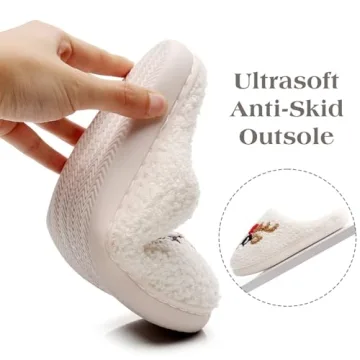 Menore Christmas Reindeer Slippers for Womens Mens Plush Warm Santa Claus Slippers Fuzzy House Slippers Christmas Gifts For Girls Women Girlfriend