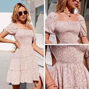 Byinns Square Neck Floral Mini Dress Elegant and Comfortable