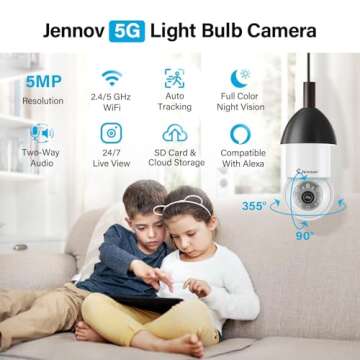 Jennov 3K Light Bulb Security Camera Wireless Outdoor IP66 Waterproof - 5Ghz&2.4Ghz WiFi Indoor Came...