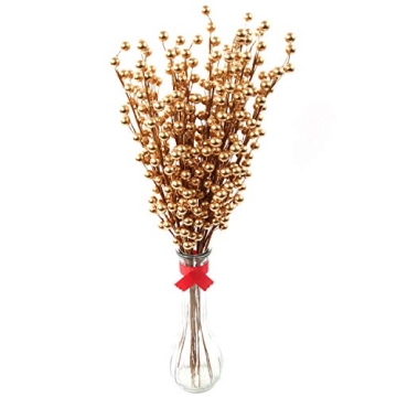 Larksilk 12 Gold Holly Berry Stem Picks - 19" Decorative Wire Stem Branch Sprays for Christmas Tree ...