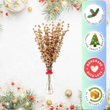 Larksilk Gold Holly Berry Stem Picks for Holiday Decor
