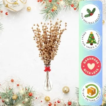 Larksilk Gold Holly Berry Stem Picks for Holiday Decor