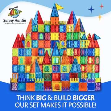SUNNY AUNTIE Magnetic Tiles 125 PCS+ Bonus Zippered CASE, Magnetic Tiles for Kids Toy for 3 4 5 6 7 8 Year Old Boys & Girls, Magnetic Tiles Building Set, Great Gift for Kids Aged 3-8, XL Set