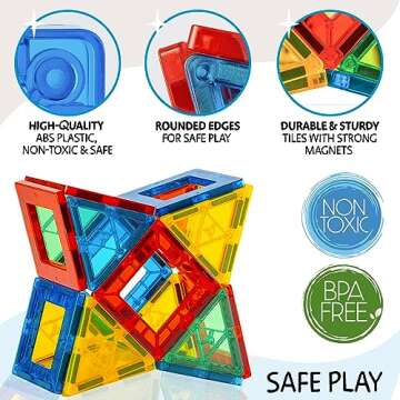 SUNNY AUNTIE Magnetic Tiles 125 PCS+ Bonus Zippered CASE, Magnetic Tiles for Kids Toy for 3 4 5 6 7 8 Year Old Boys & Girls, Magnetic Tiles Building Set, Great Gift for Kids Aged 3-8, XL Set