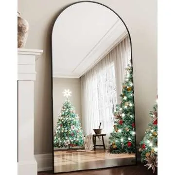 LadyNow Full Length Mirror, 81"x41" Oversized Arched Floor Mirror Freestanding, Full Body Mirror Floor Standing Mirror with Stand, Hanging Mounted Mirror for Bedroom Living Room, Black, Arched Style