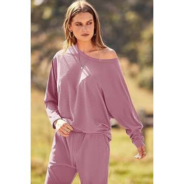 PRETTYGARDEN Women's Fall Fashion Outfits 2 Piece Sweatsuit Solid Color Long Sleeve Pullover Long Pants Lounge Set (Pink,Small)