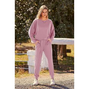 PRETTYGARDEN Women's Fall Fashion Outfits 2 Piece Sweatsuit Solid Color Long Sleeve Pullover Long Pants Lounge Set (Pink,Small)